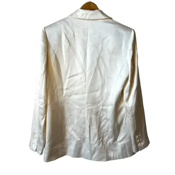 Alice + Olivia New Women's Denny Satin Boyfriend Single Breasted Blazer Ecru 4 - Picture 4 of 9